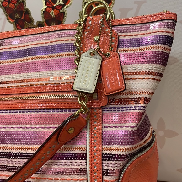 Coach Pink and Orange Striped Bag - Picture 3 of 11